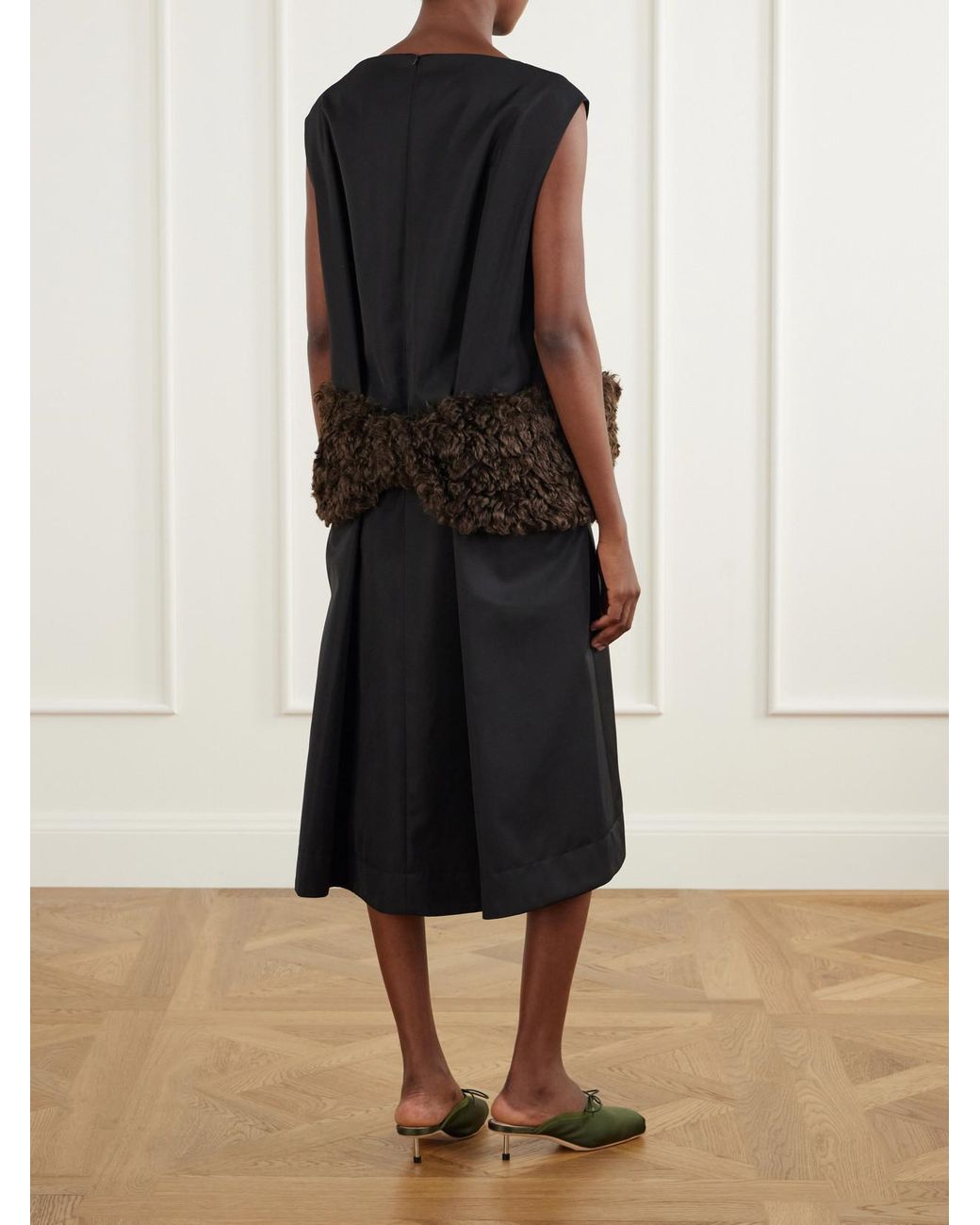 Simone Rocha Black Plush-Trimmed Twill Midi Dress