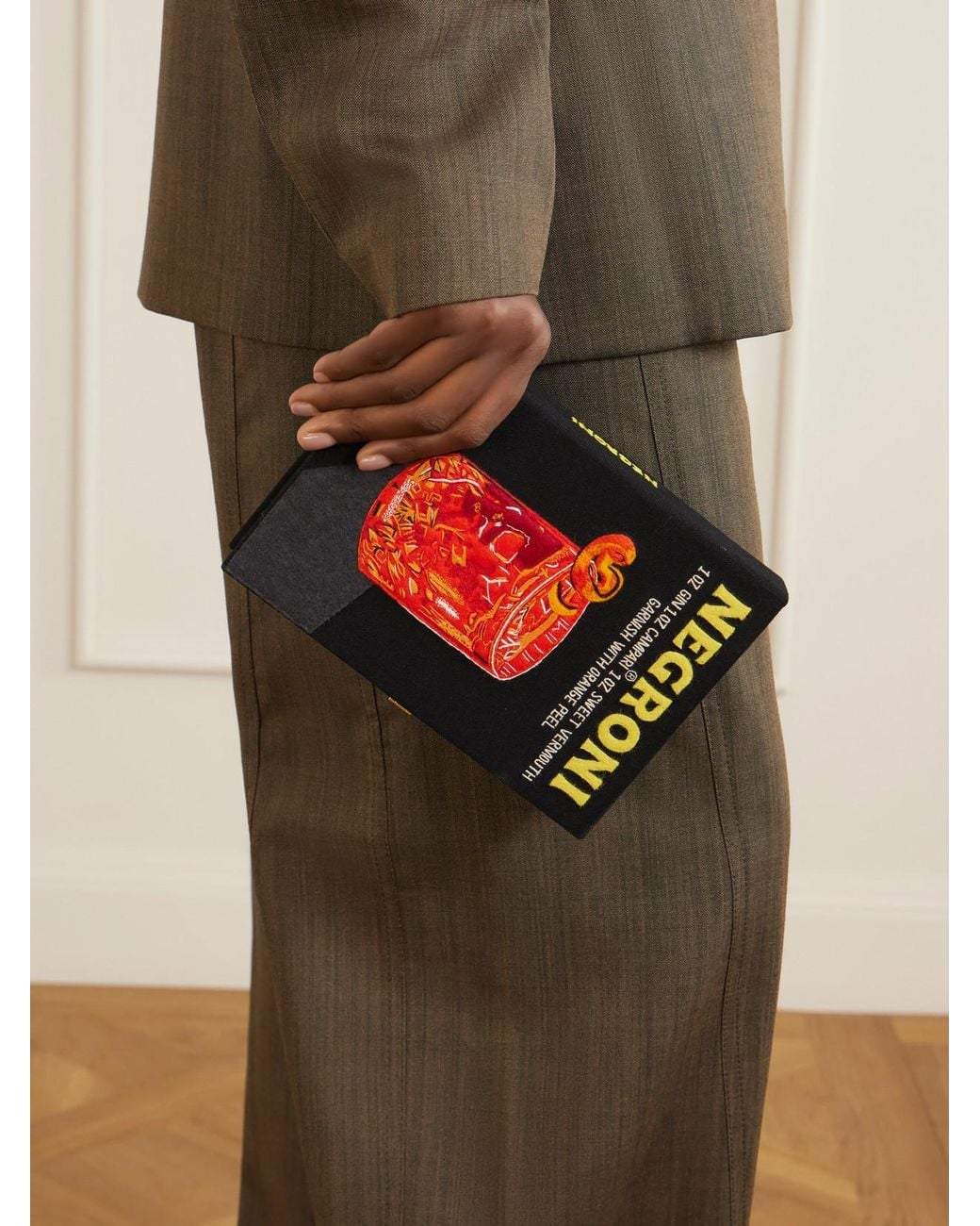Olympia Le-Tan Black Negroni Appliquéd Embroidered Canvas Clutch