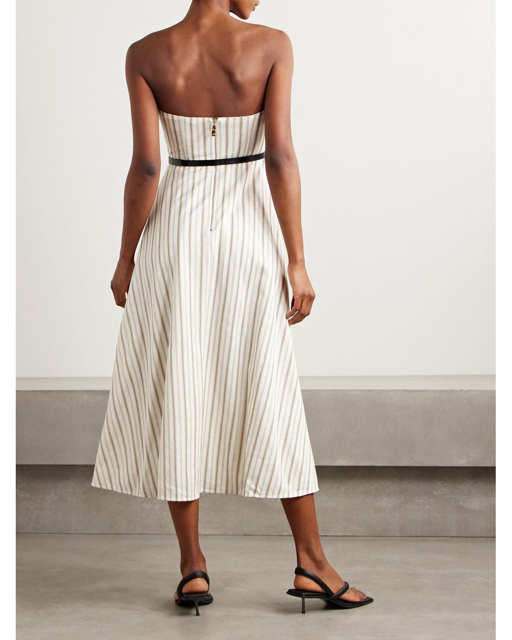 ☆MaxMara☆入手困難☆上品Cotton&Linen Bustier Dress/FERVIDA Striped cotton and linen bustier dress, sand | 