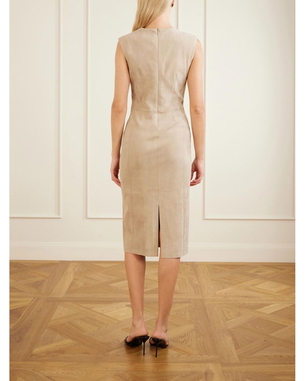 Stouls Natural Eva Paneled Suede Midi Dress