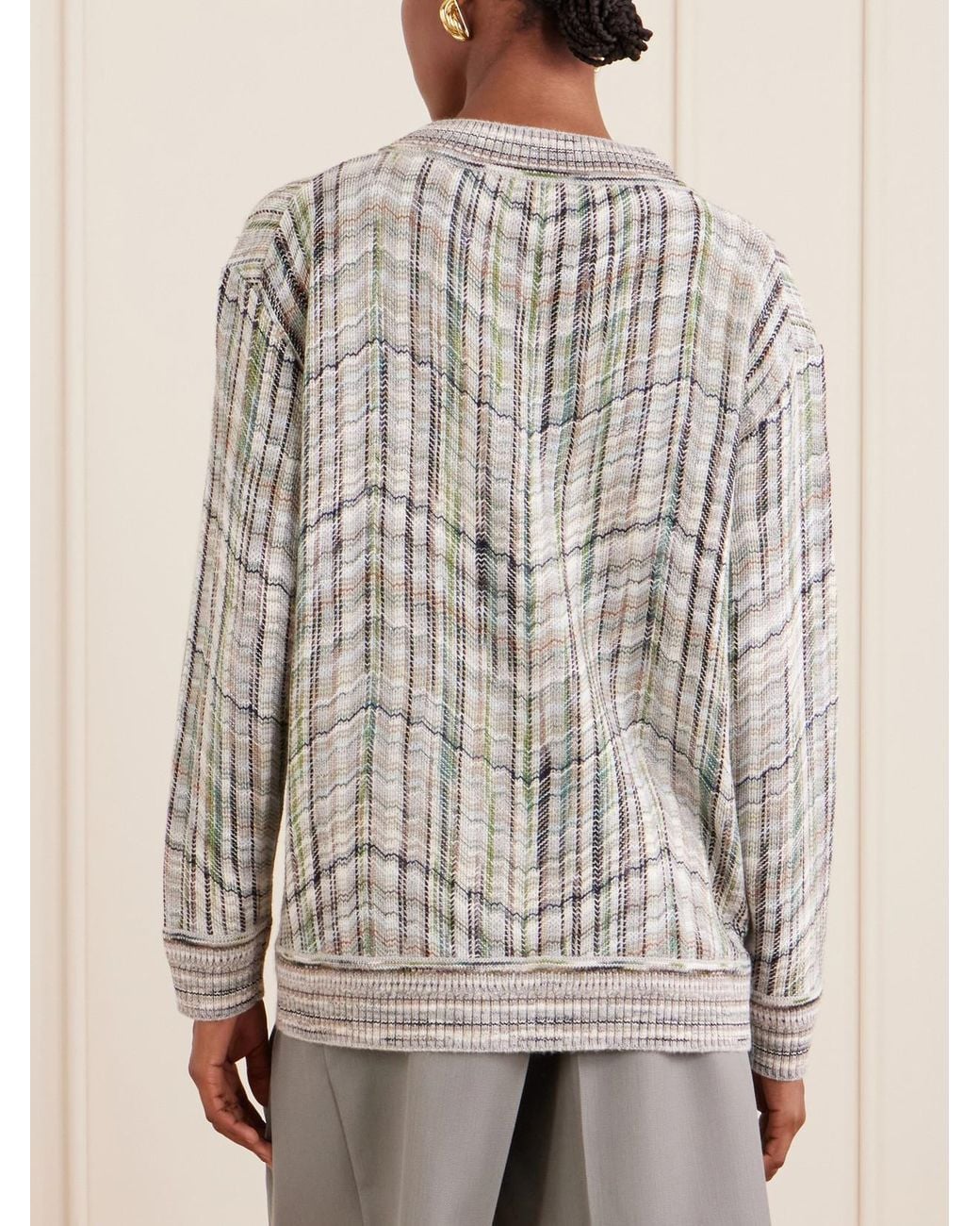 Missoni Gray Striped Crochet-Knit Wool-Blend Cardigan