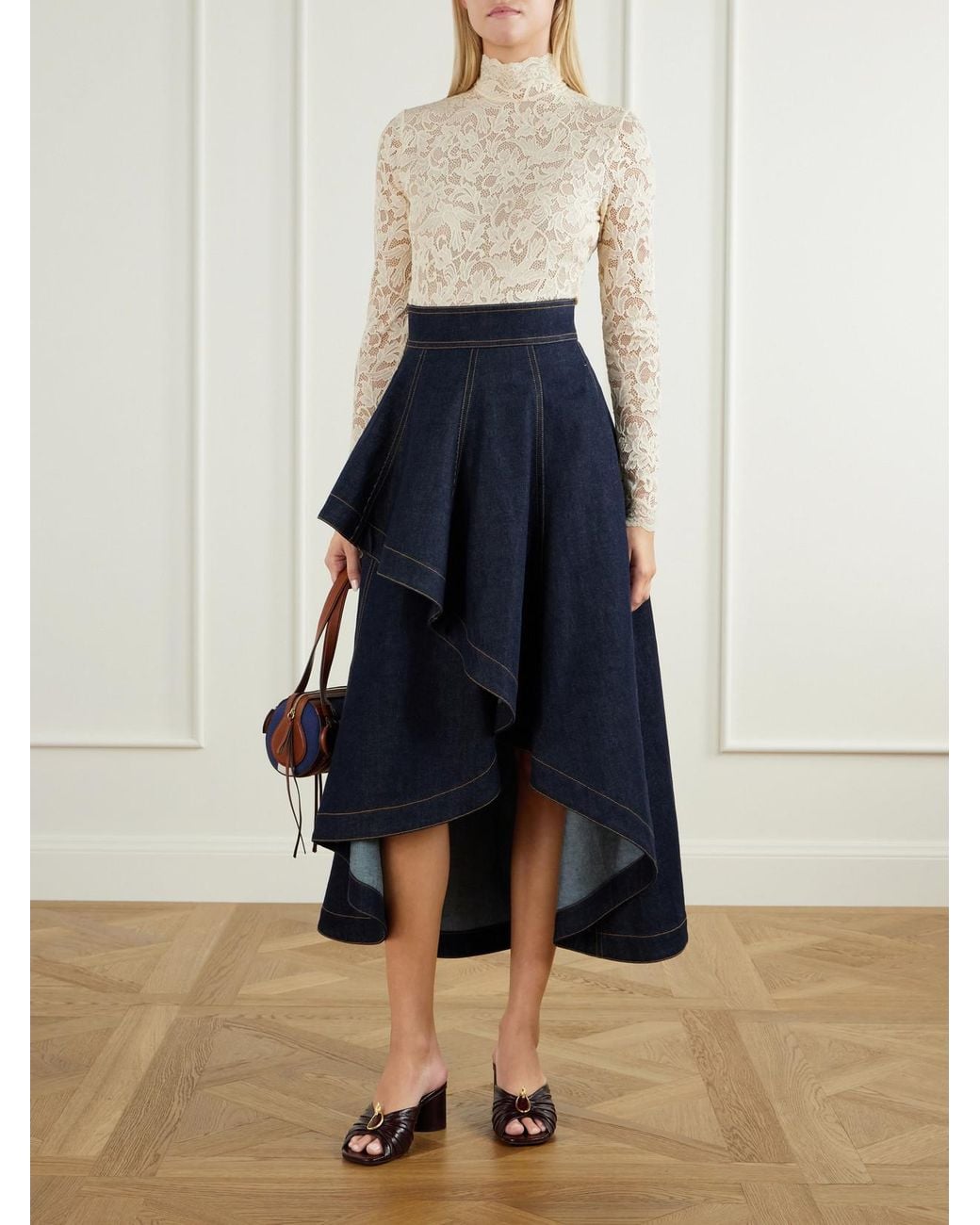 Zimmermann Blue Clash Asymmetric Denim Midi Skirt