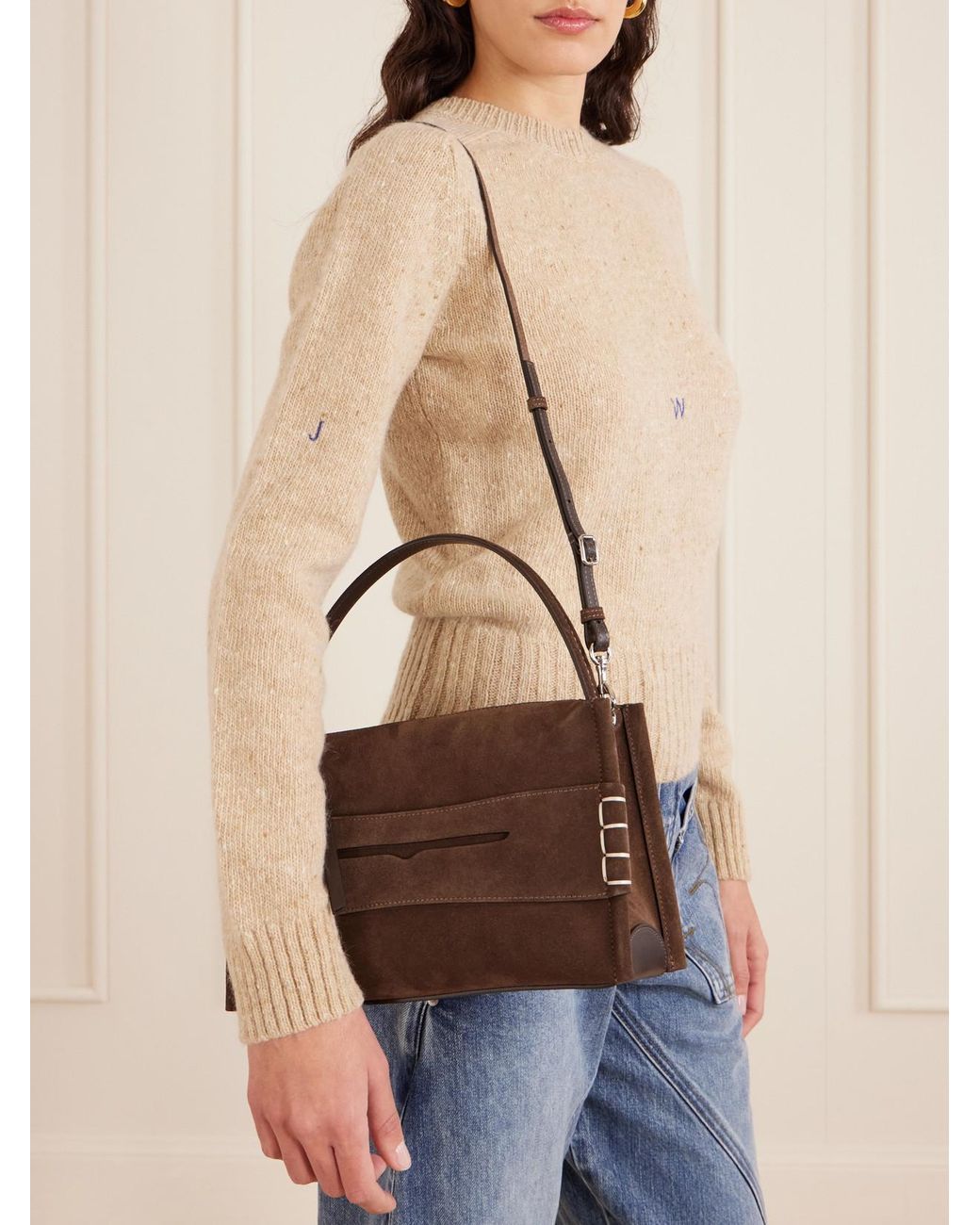 J.W. Anderson Brown Loafer Suede Shoulder Bag