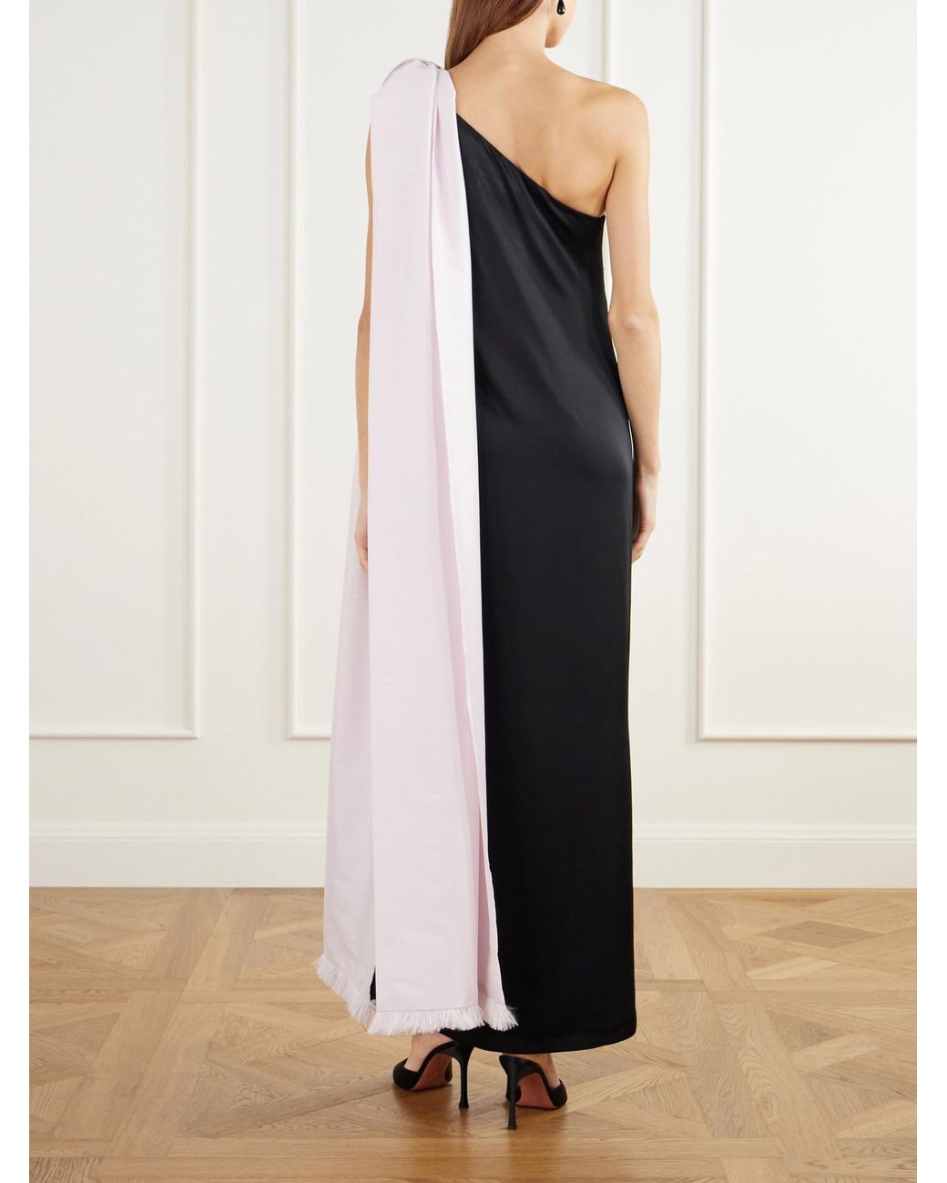 BERNADETTE Blue Ross Two-Tone One-Shoulder Satin Gown