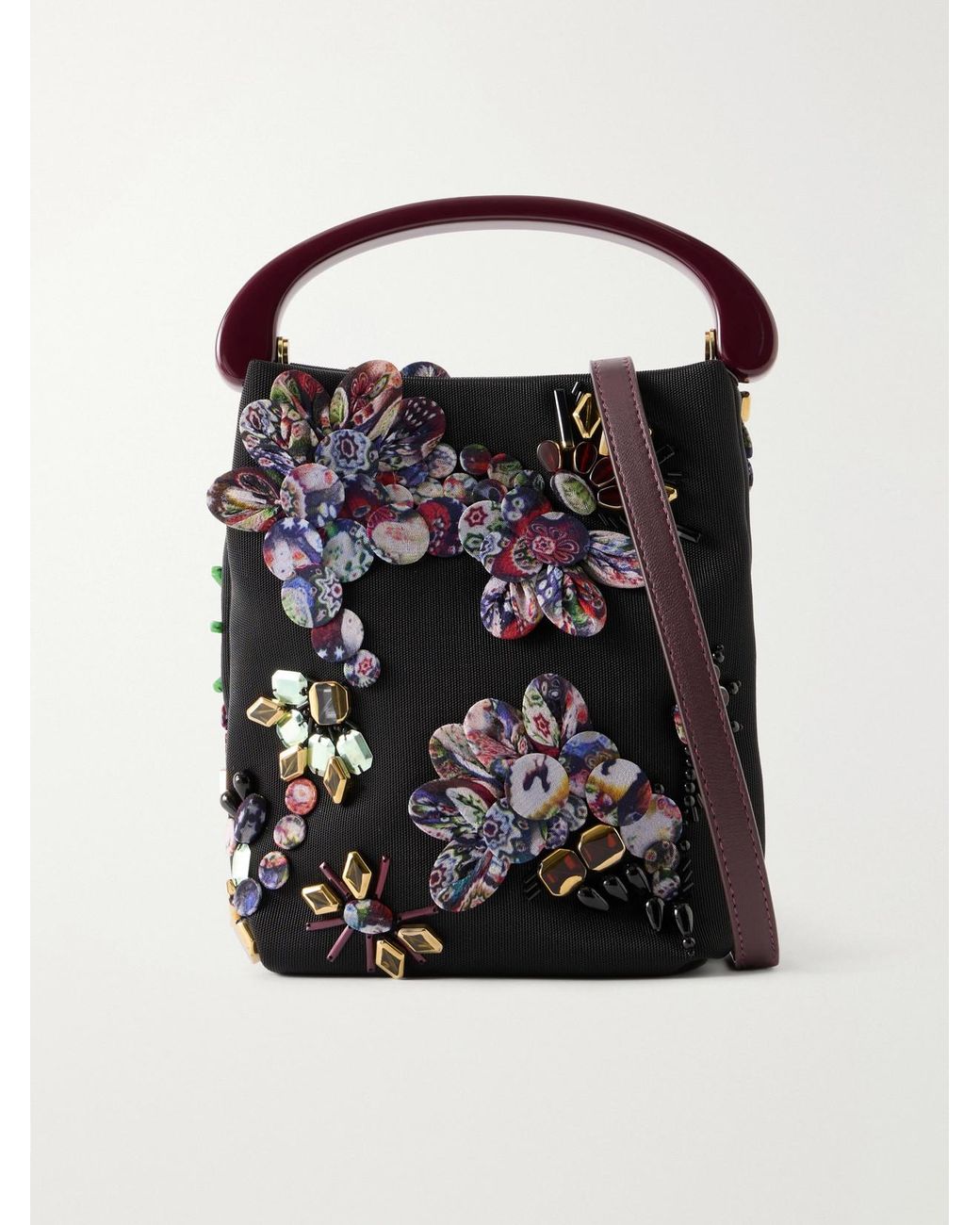 Dries Van Noten Black Bead-Embellished Leather-Trimmed Mesh Top-Handle Bag