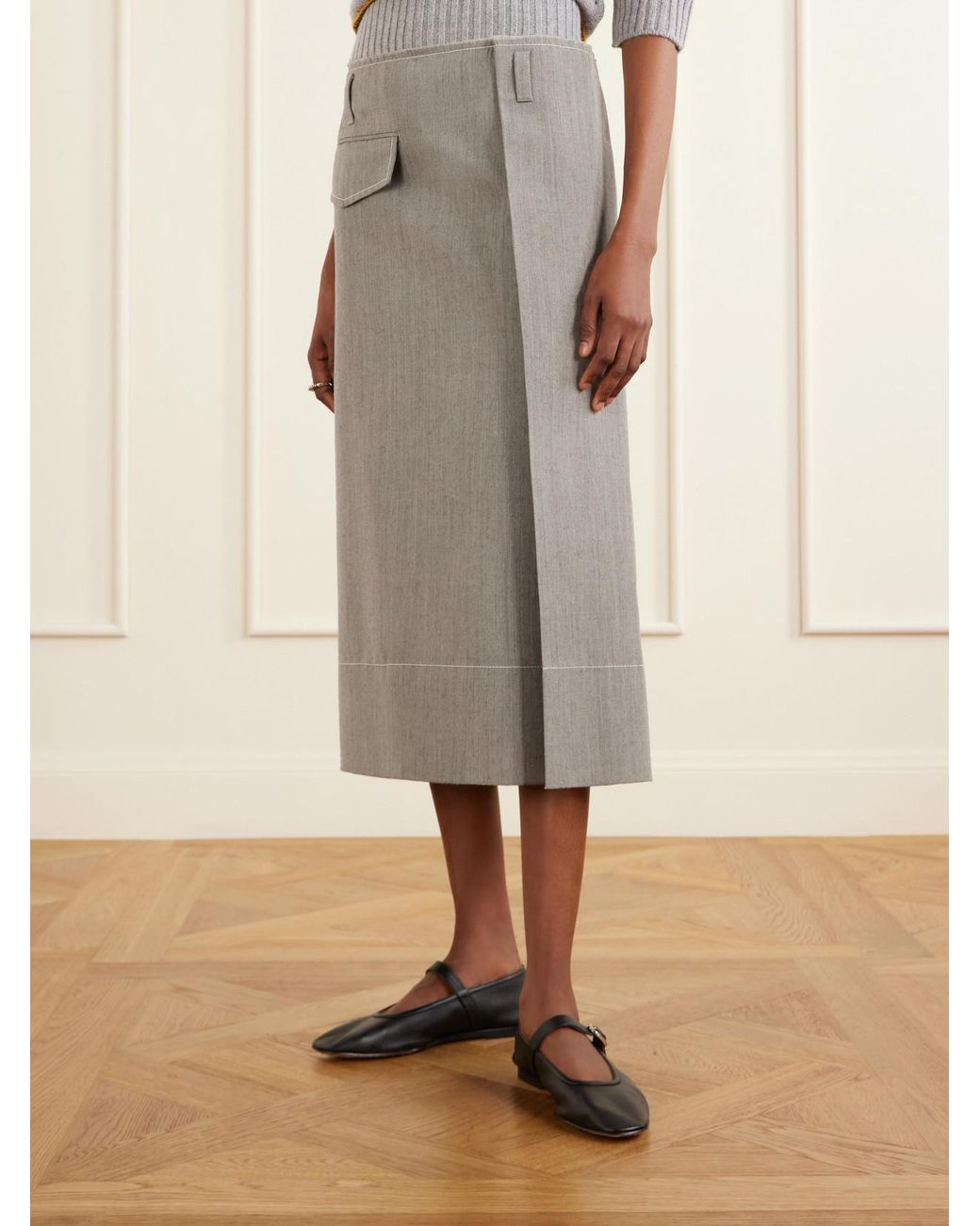 Marni Gray Pleated Virgin-Wool Midi Skirt
