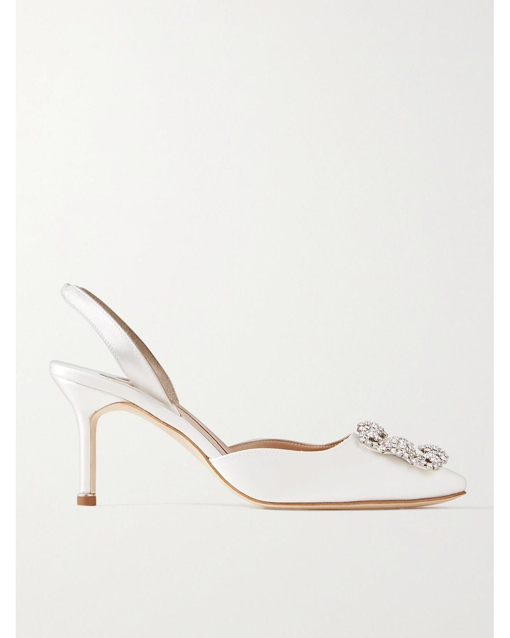 Manolo Blahnik Natural Hangisli 70 Crystal-Embellished Satin Slingback Pumps
