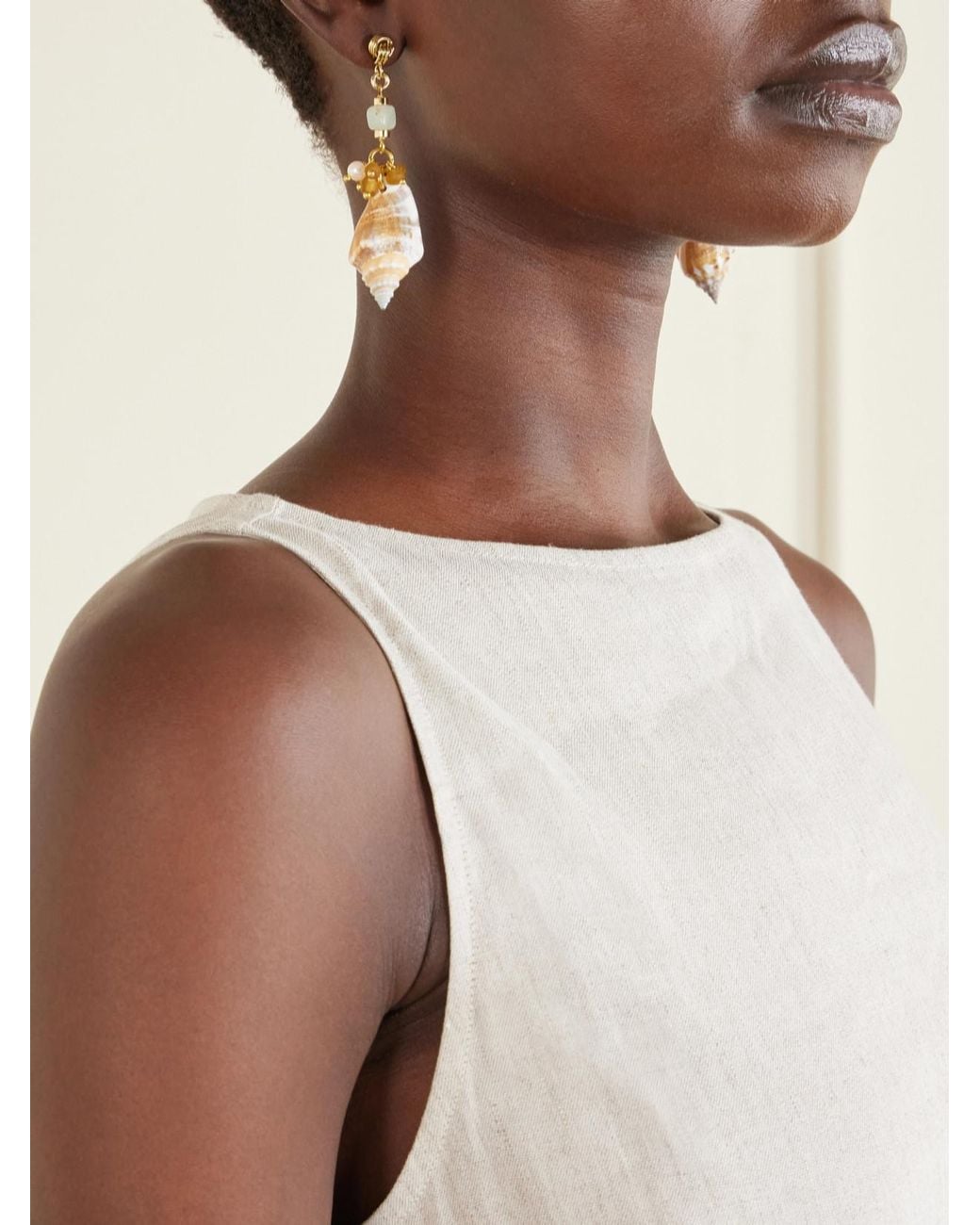 Tohum Design White Samsara-Plated And Seashell Beaded Earrings