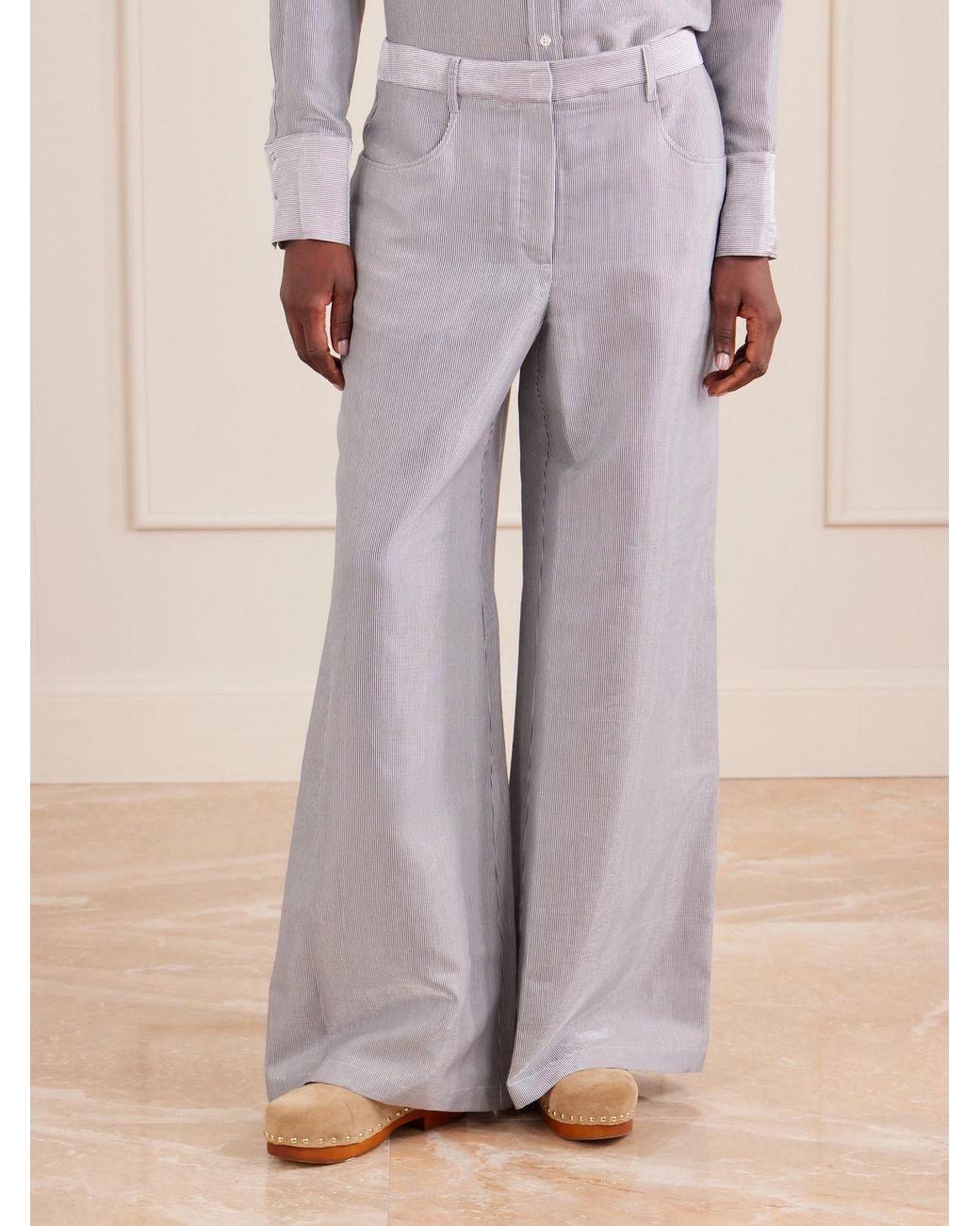 Twp Multicolor Dylan Striped Cotton-Blend Gabardine Wide-Leg Pants