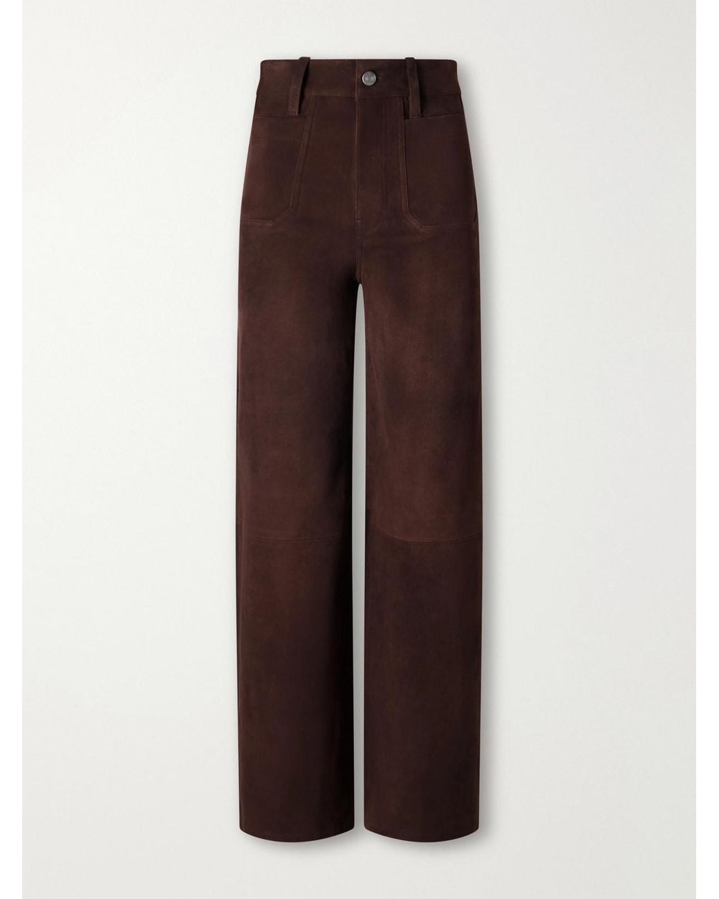 FRAME Brown Le Slim Palazzo Modernist Pocket Suede High-Rise Wide-Leg Pants