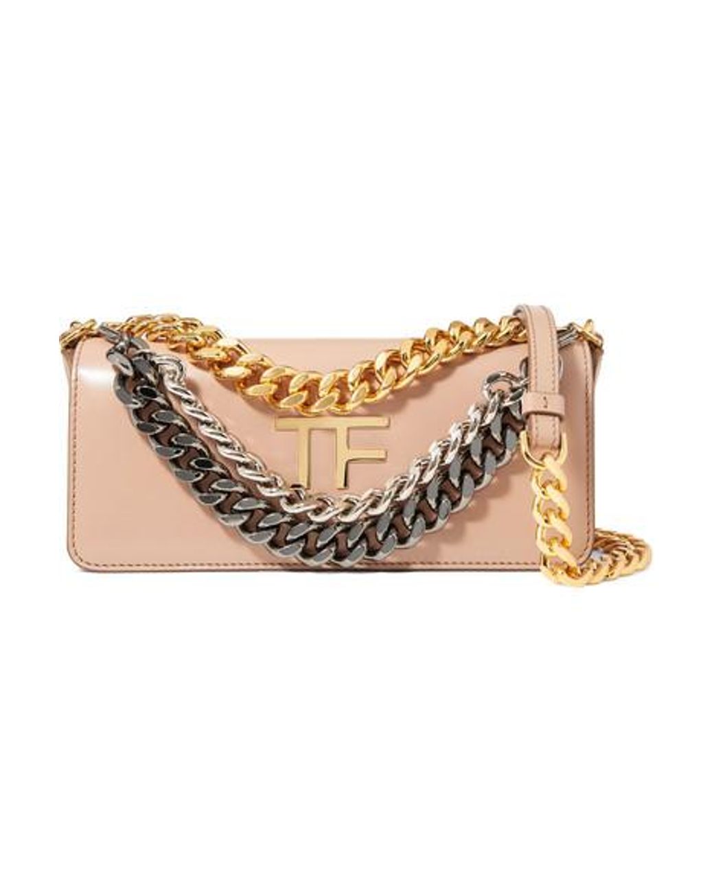 TOM FORD Triple Chain Small Embellished Metallic Leather Shoulder Bag