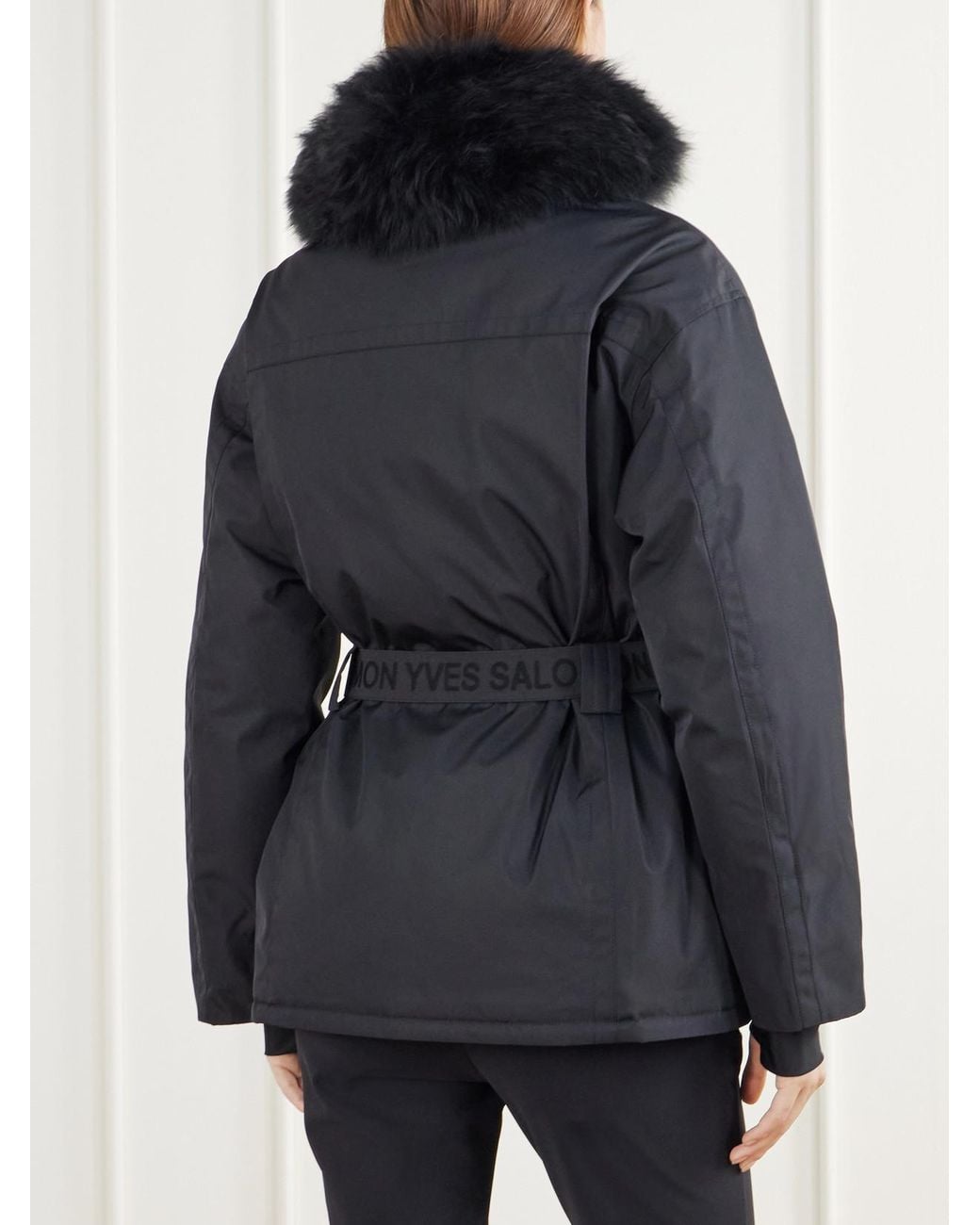 Yves Salomon Blue Belted Hooded Shearling-Trimmed Shell Ski Jacket