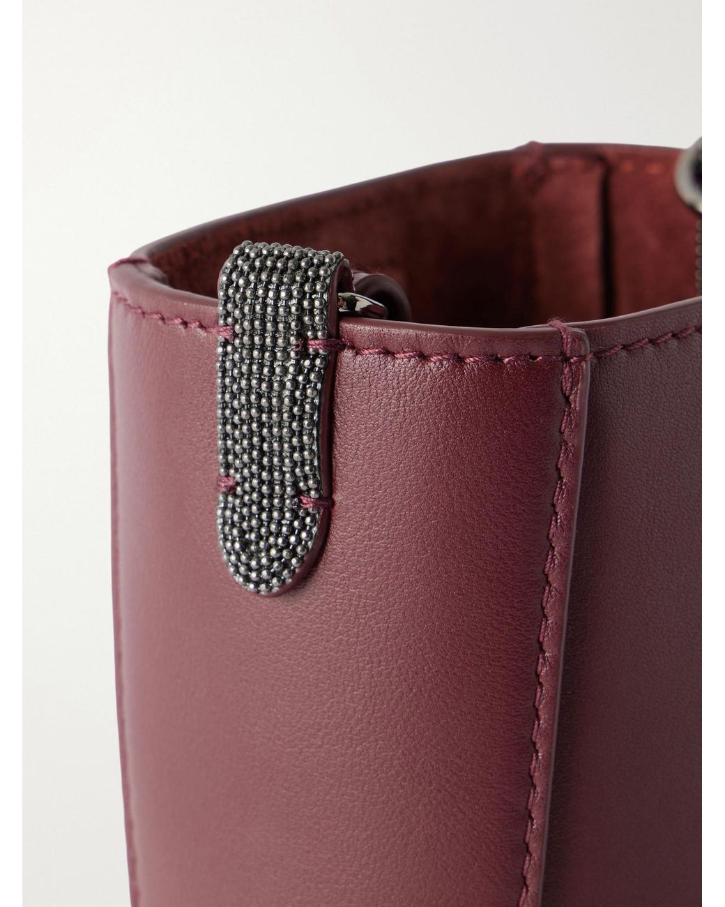 Brunello Cucinelli Purple Bead-Embellished Leather Pouch