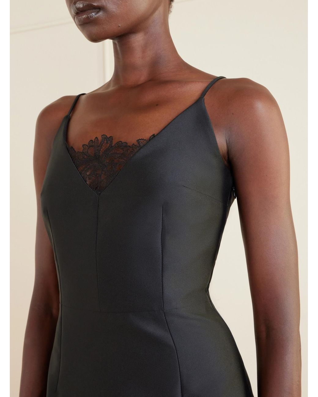 Emilia Wickstead Black Manolo Blahnik Libera Lace-Trimmed Cady Midi Dress