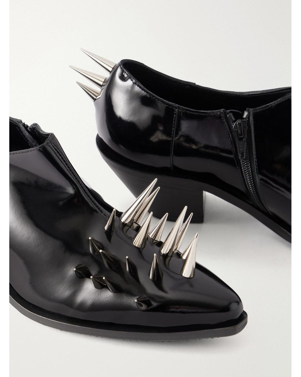 Junya Watanabe Black Studded Patent-Leather Ankle Boots