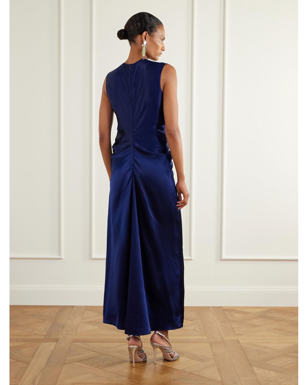 FFORME Blue Lillian Draped Satin Midi Dress