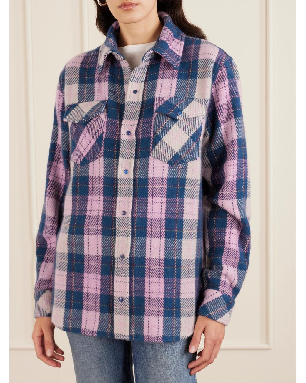 God's True Cashmere Blue Checked Cashmere Shirt