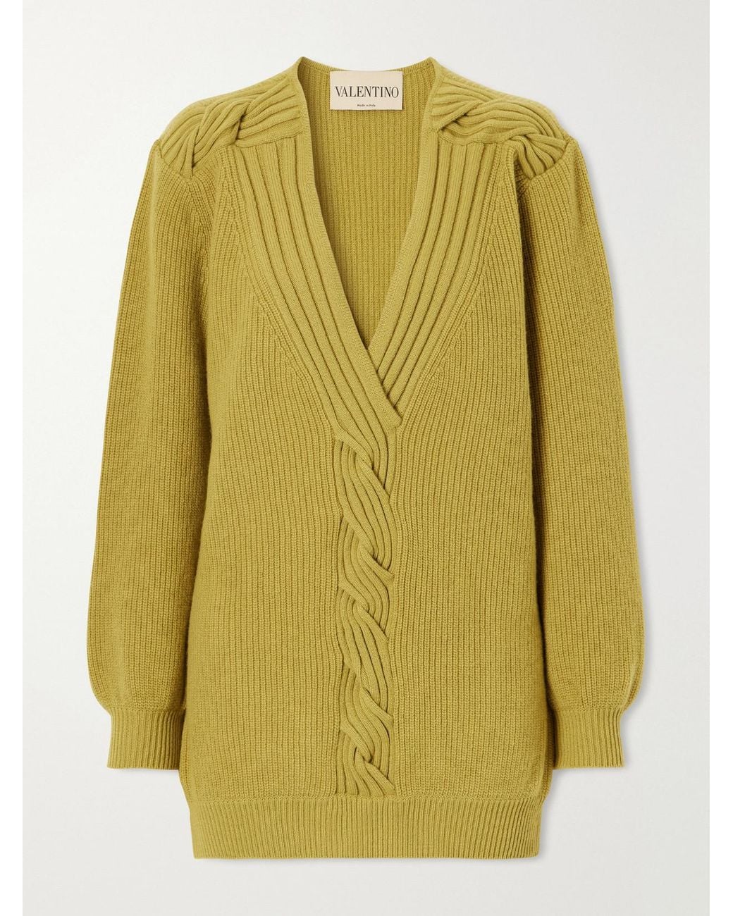 Valentino Garavani Yellow Knotted Ribbed Wool Sweater