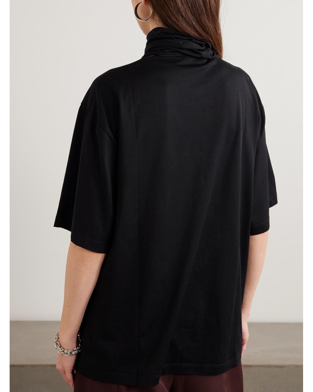 Lemaire Black Scarf-Detailed Oversized Organic Cotton-Jersey T-Shirt