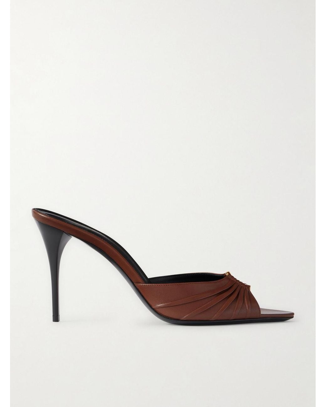 Saint Laurent Brown Babylone 90 Pleated Leather Mules
