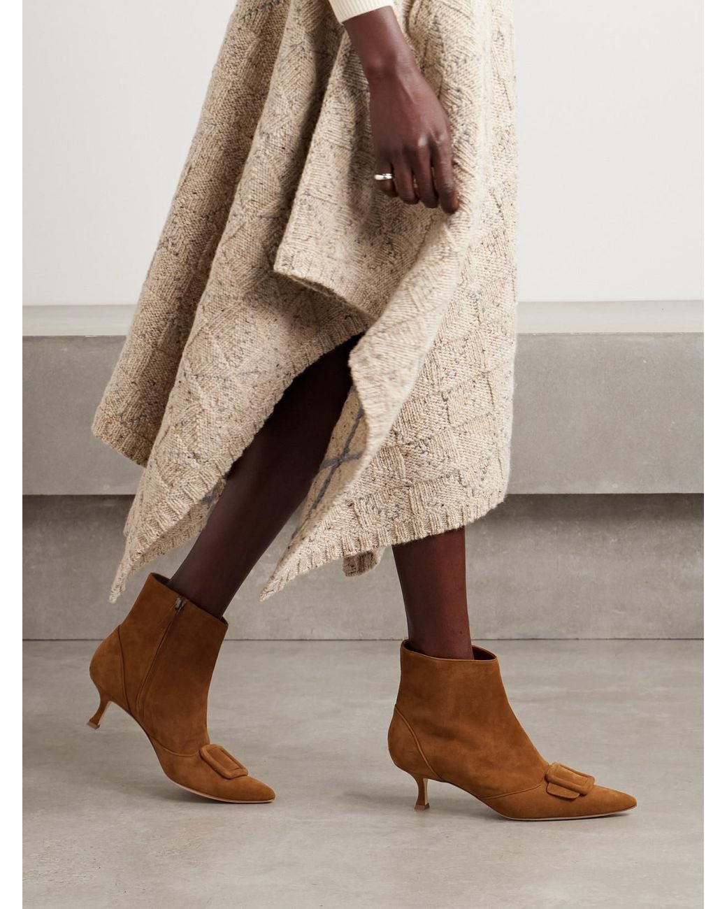 Manolo Blahnik Brown Baylow 50 Buckled Suede Ankle Boots