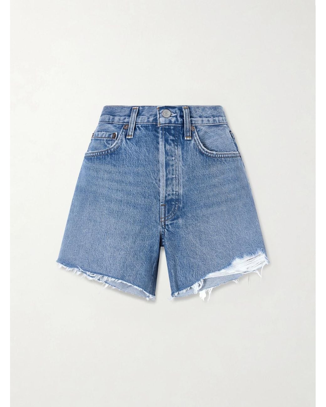 Agolde Blue Parker Long Distressed Denim Shorts