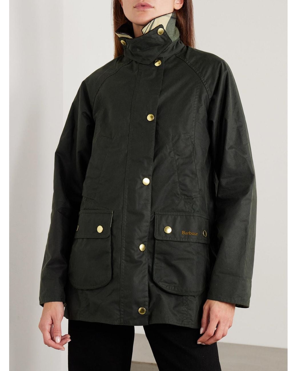 Barbour Gray Beadnell Corduroy-Trimmed Waxed-Cotton Jacket