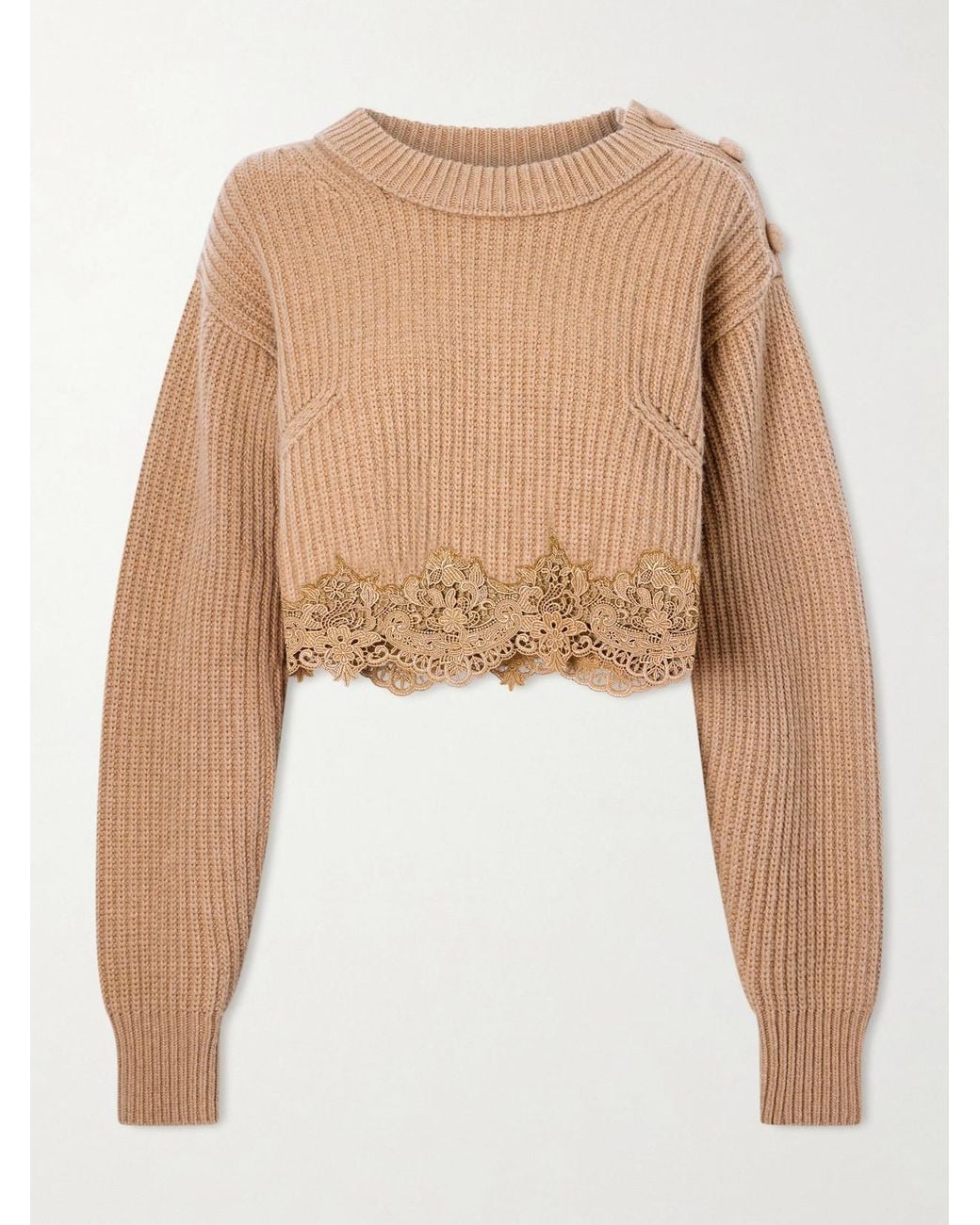 Chloé White Lace-Trimmed Wool And Cashmere-Blend Sweater