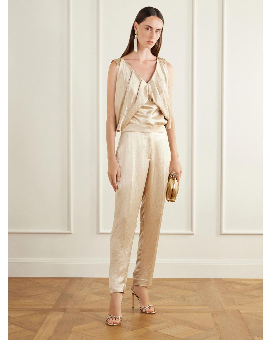 Abadia Natural Laila Pleated Satin Blouse