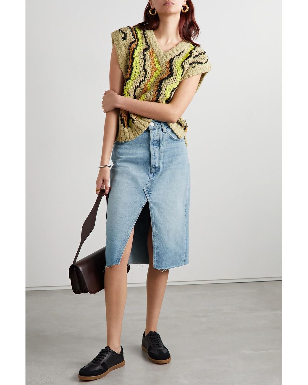 RE DONE Distressed Organic Denim Midi Skirt in Blue Lyst Canada