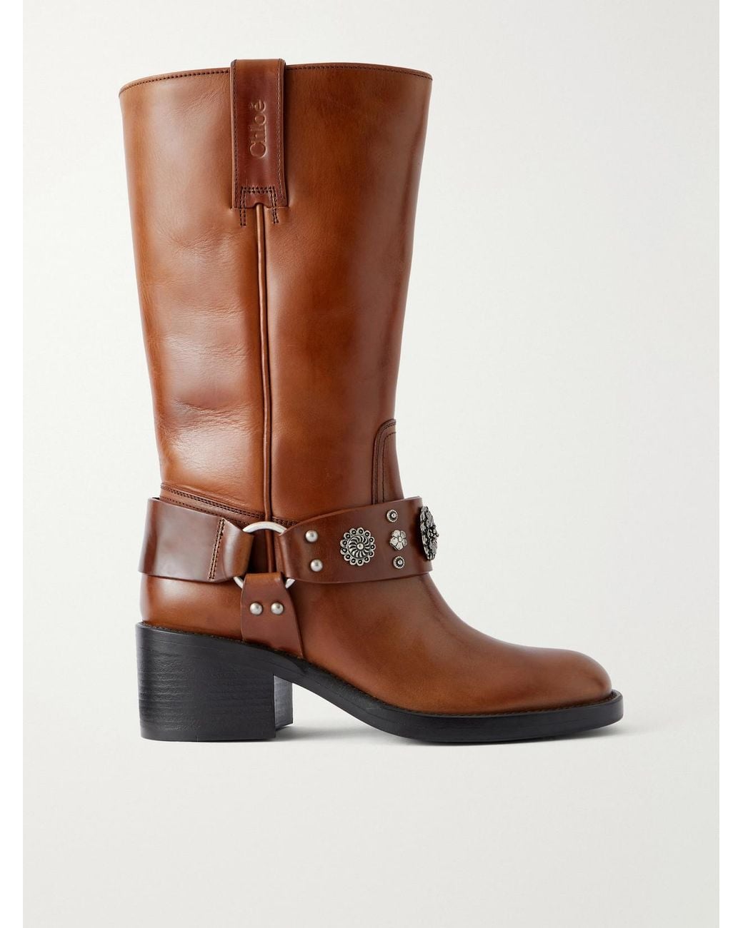 Chloé Brown Dakota Stud-Embellished Leather Knee Boots