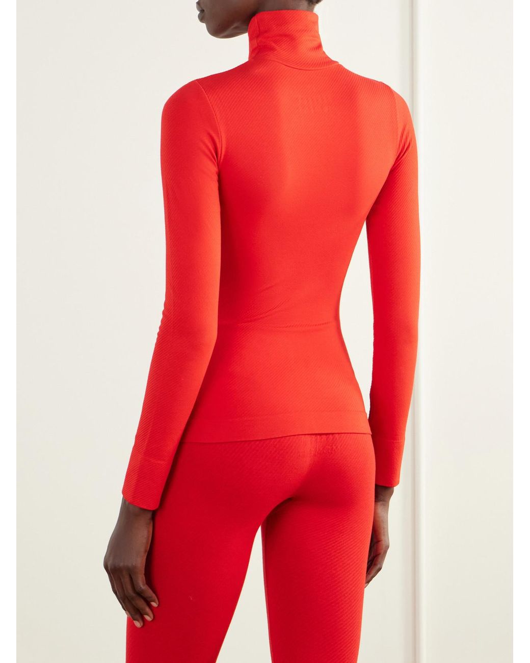 Perfect Moment Red Ribbed Thermal Modal-Blend Turtleneck Base Layer