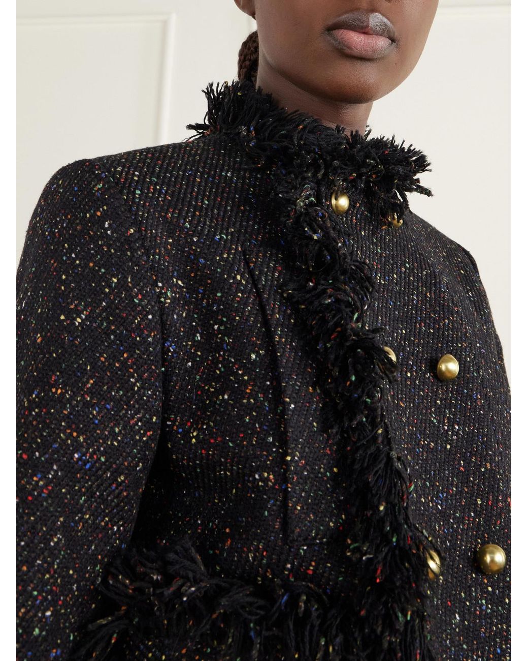 Sacai Black Wool-Blend Tweed Bouclé And Denim Jacket