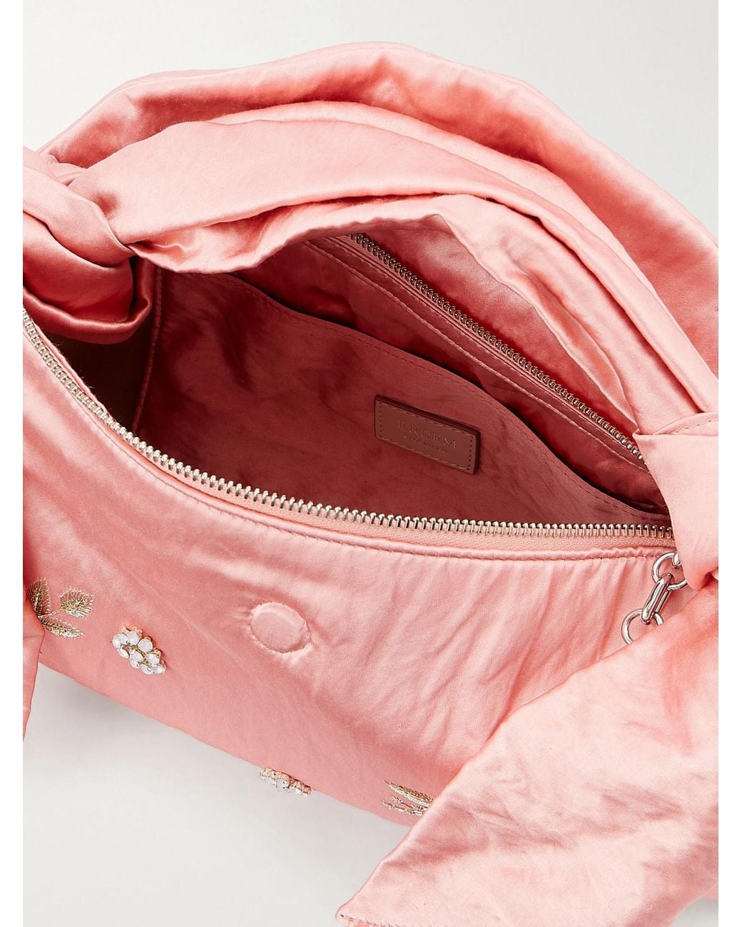 Erdem Pink East West Bloom Crystal-Embellished Embroidered Textured Satin Top-Handle Bag