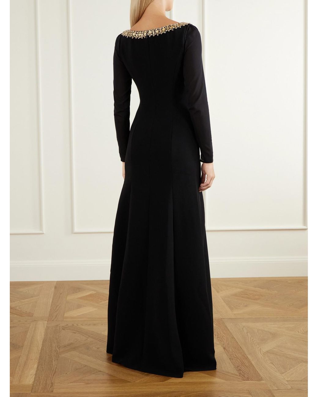 Jenny Packham Black Jamilia Crystal-Embellished Crepe Gown