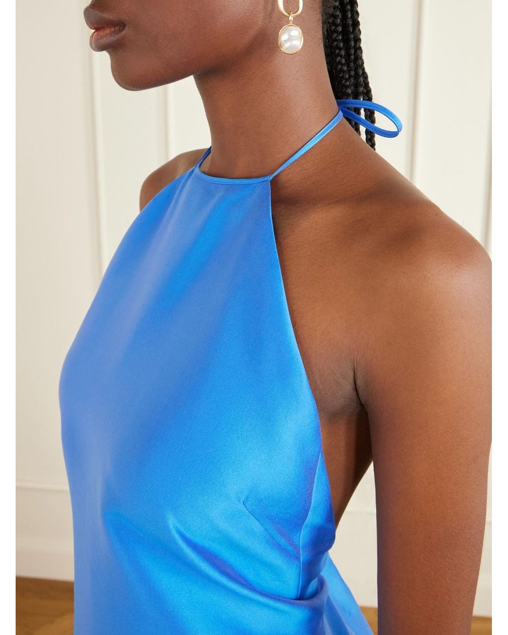 BERNADETTE Blue Crepe Halterneck Mini Dress