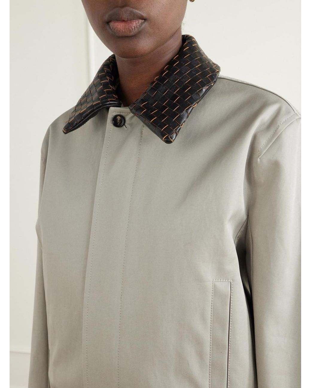 Bottega Veneta Gray Intrecciato Leather-Trimmed Cotton Jacket