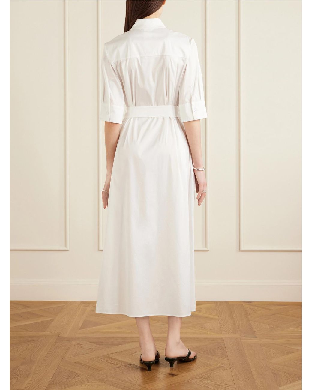 Max Mara White Cotton-Blend Poplin Midi Dress