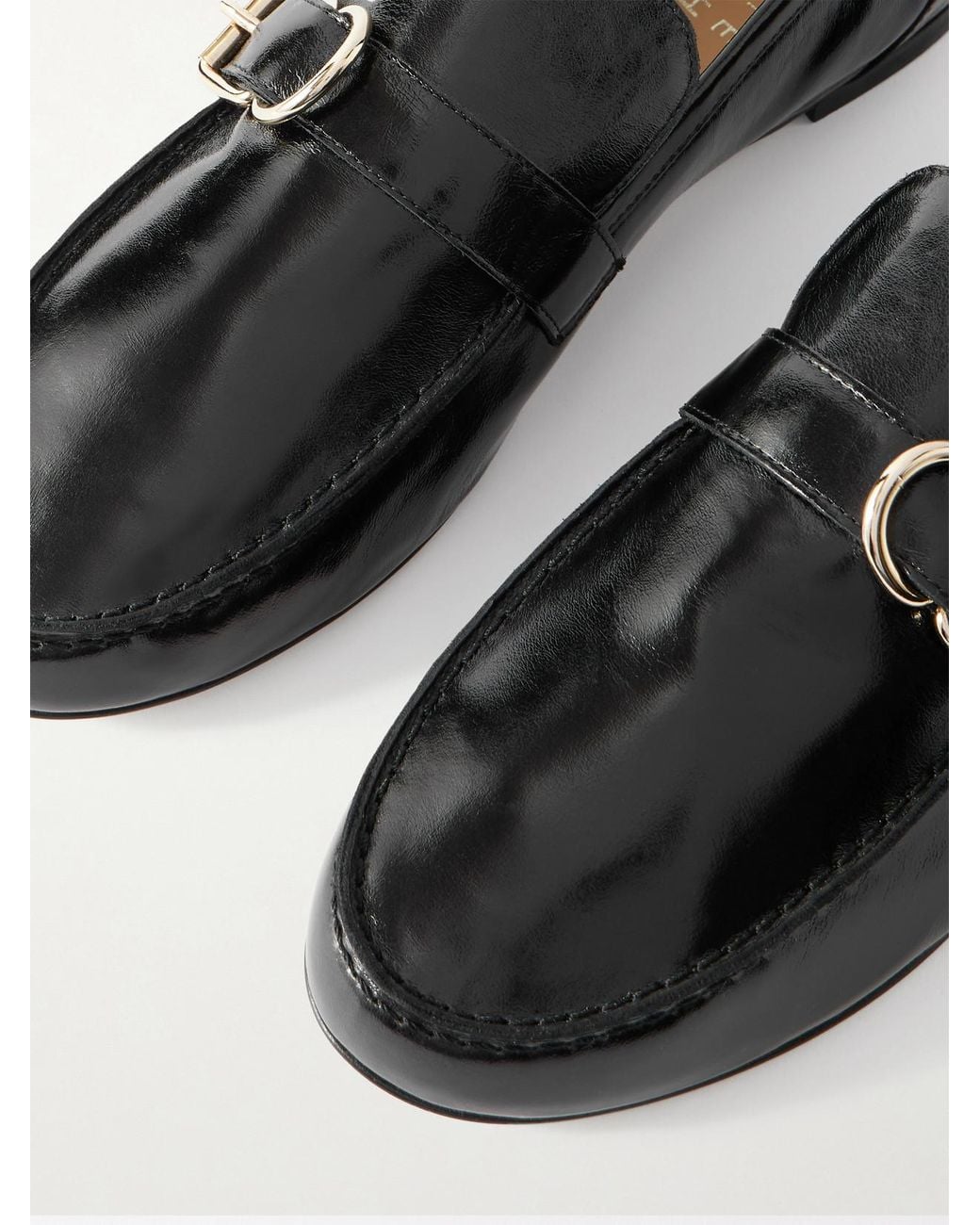 Jamie Haller Black Buckled Glossed-Leather Loafers
