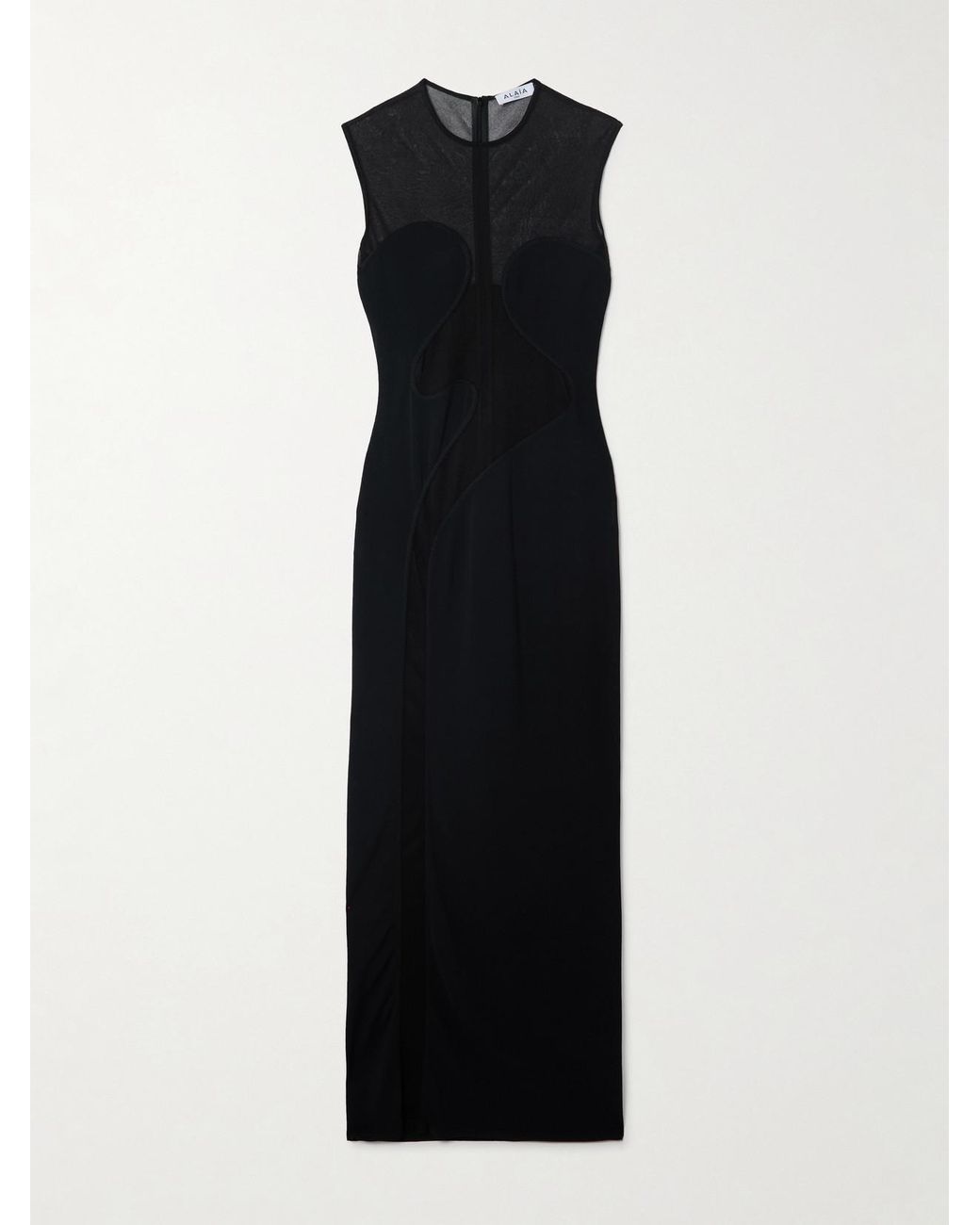 Alaïa Black Silk-Trimmed Stretch-Knit Maxi Dress