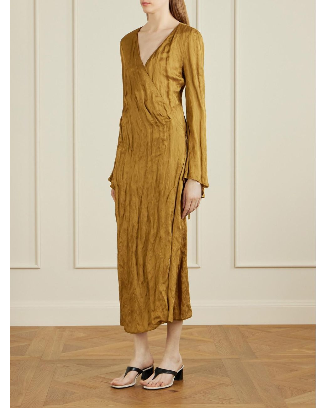 Khaite Natural Rommi Crinkled-Voile Midi Wrap Dress