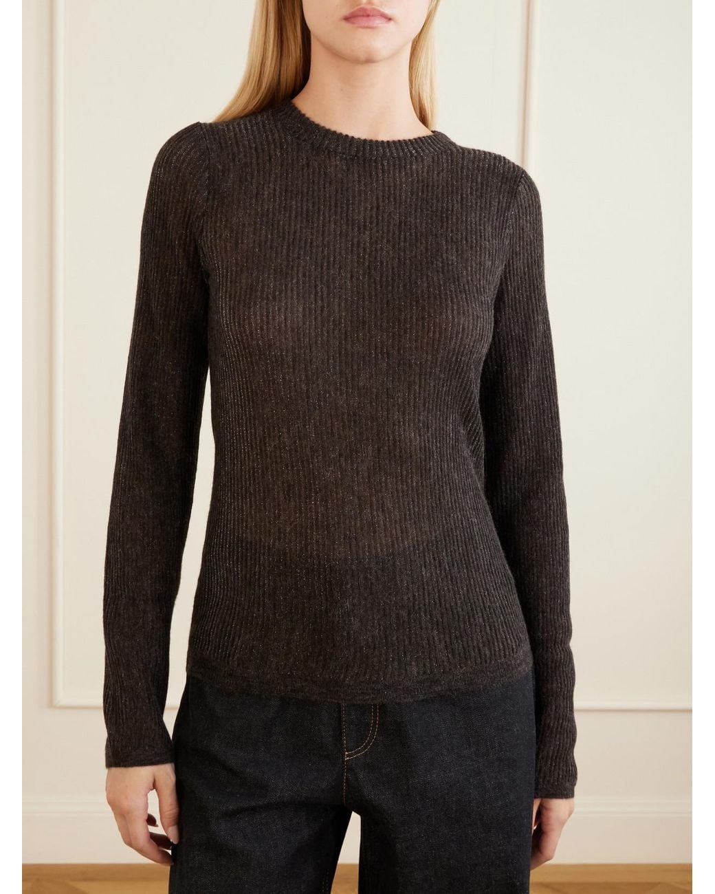 Brunello Cucinelli Black Metallic Silk, Alpaca And Wool-Blend Sweater