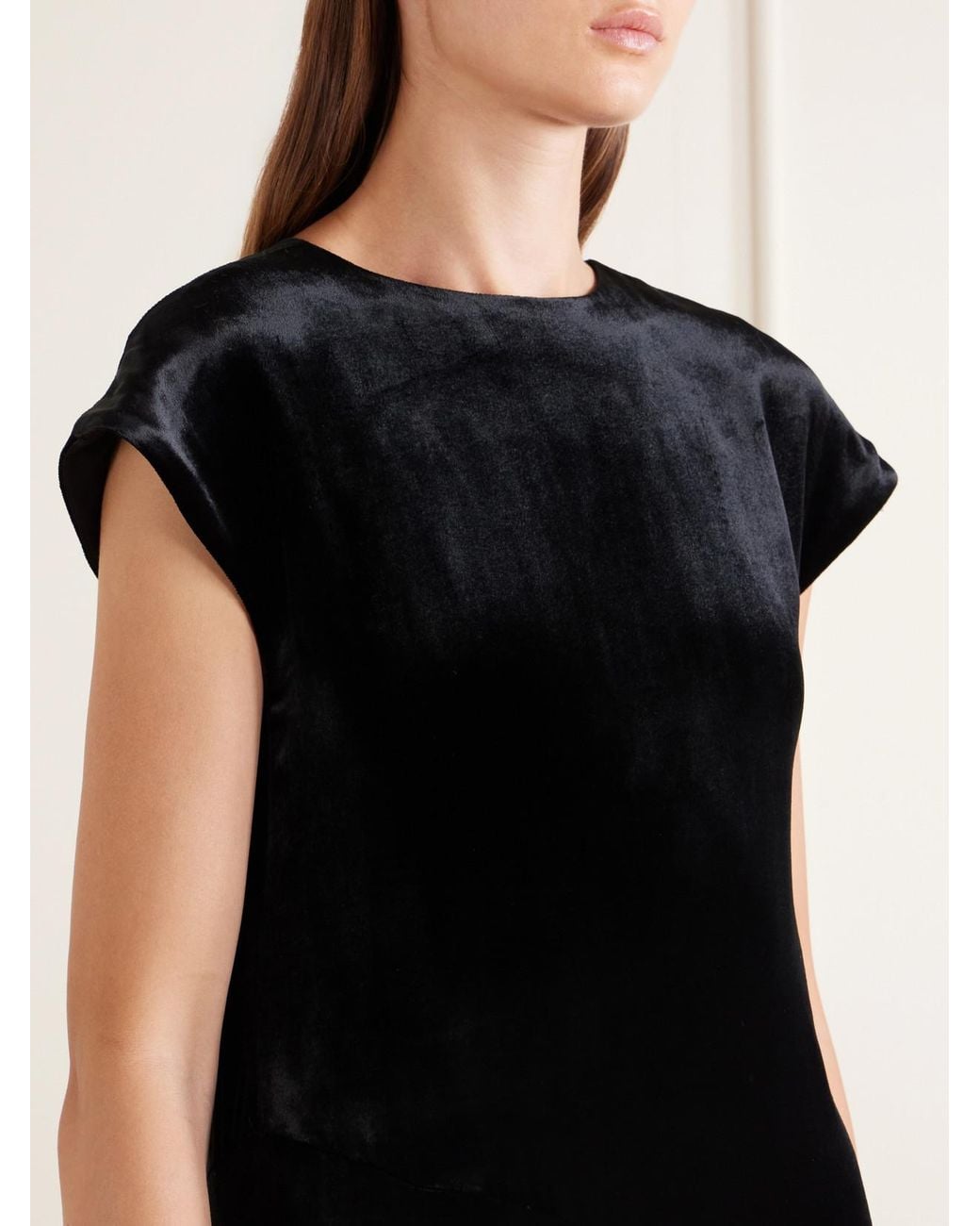 Khaite Black Scarla Asymmetric Pleated Satin Mini Dress