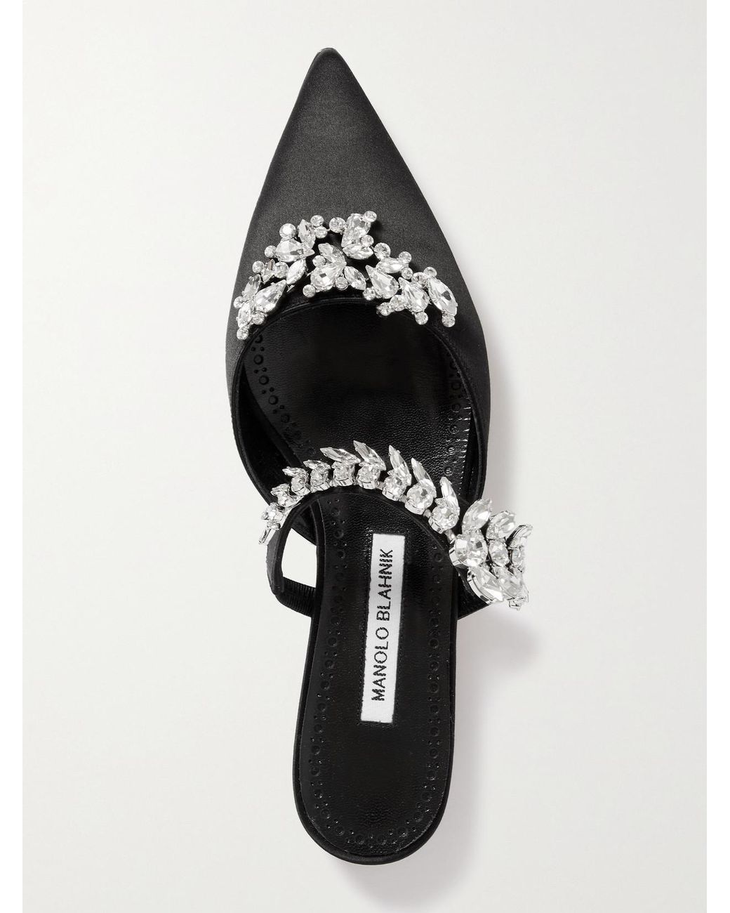 Manolo Blahnik White Lurum 45 Crystal-Embellished Satin Slippers