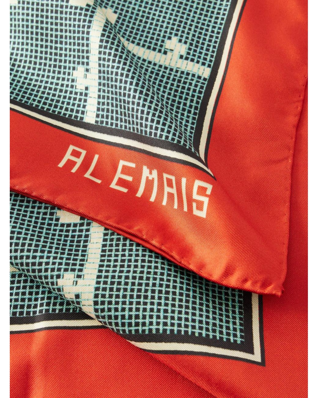 ALÉMAIS Green Ace Printed Silk-Twill Scarf