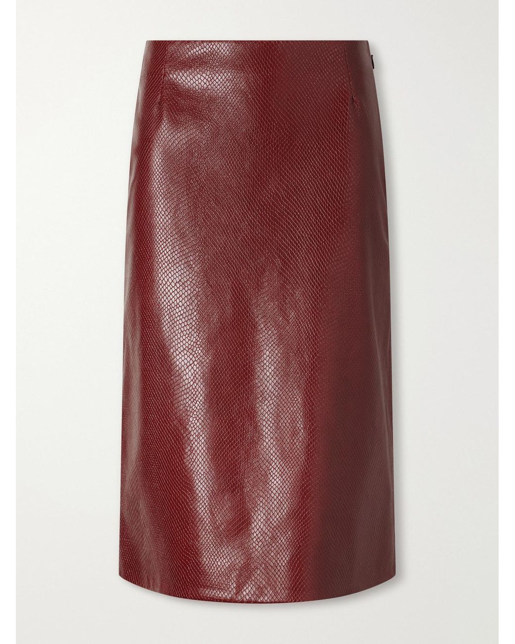 Veronica de Piante Purple Noelia Snake-Effect Leather Midi Skirt