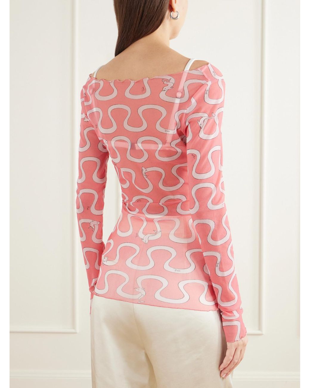Emilio Pucci Pink Printed Stretch-Tulle Top