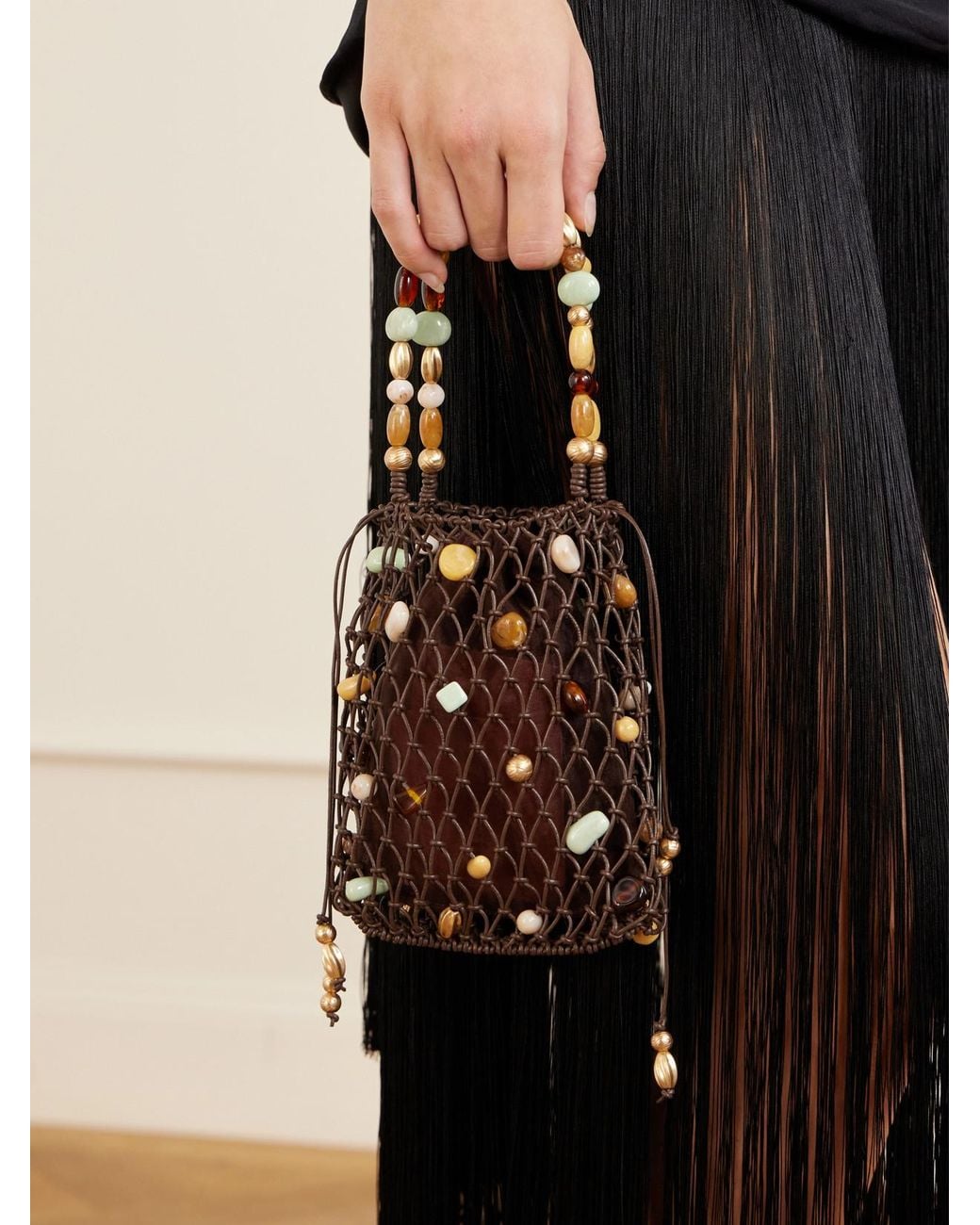 Cult Gaia Natural Mercier Bead-Embellished Mini Bag