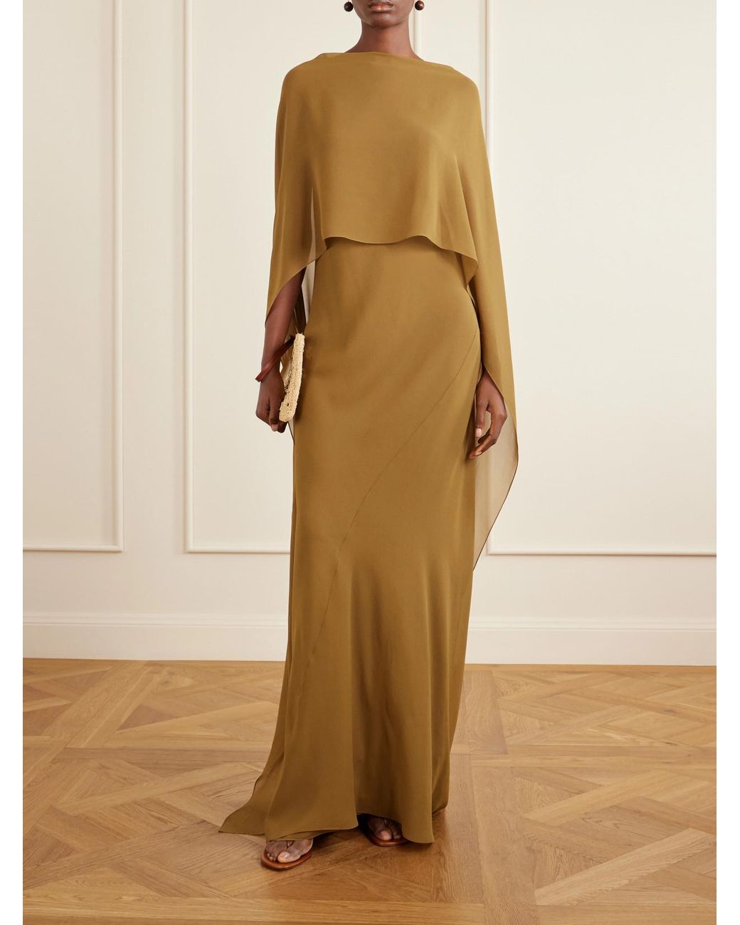 Cortana Natural Galea One-Shoulder Silk-Chiffon Maxi Dress