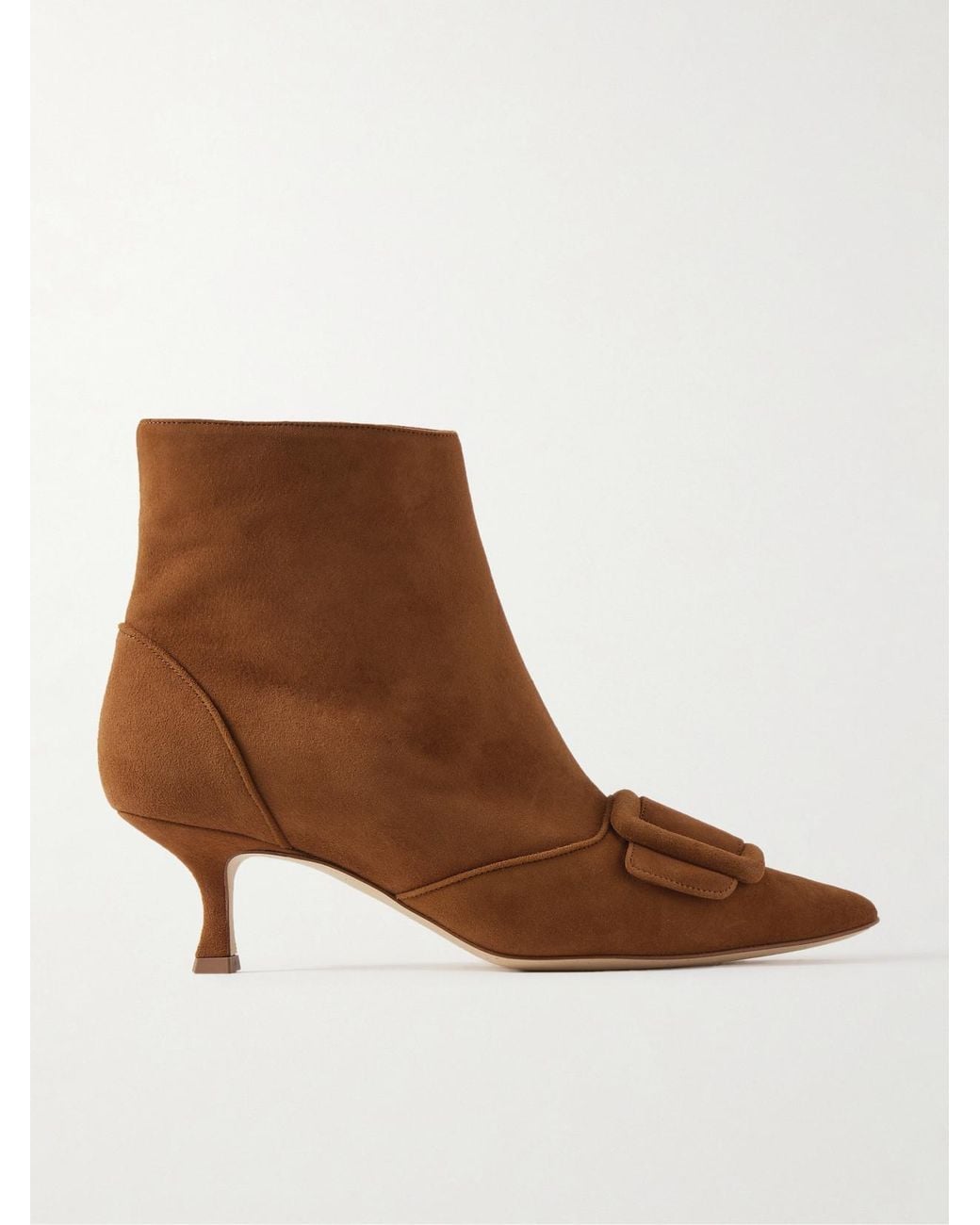 Manolo Blahnik Brown Baylow 50 Buckled Suede Ankle Boots
